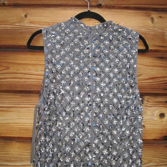 Mac Duggal 10780  Womens EMBELLISHED HIGH NECK SLEEVELESS COLUMN GOWN Charcoal - Picture 12 of 16